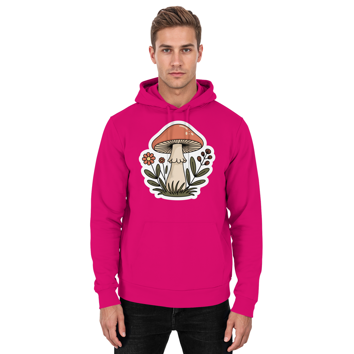 Arvenzo Still Roots unisex hot pink hoodie, front view featuring a simple, stylish design and comfortable fit.