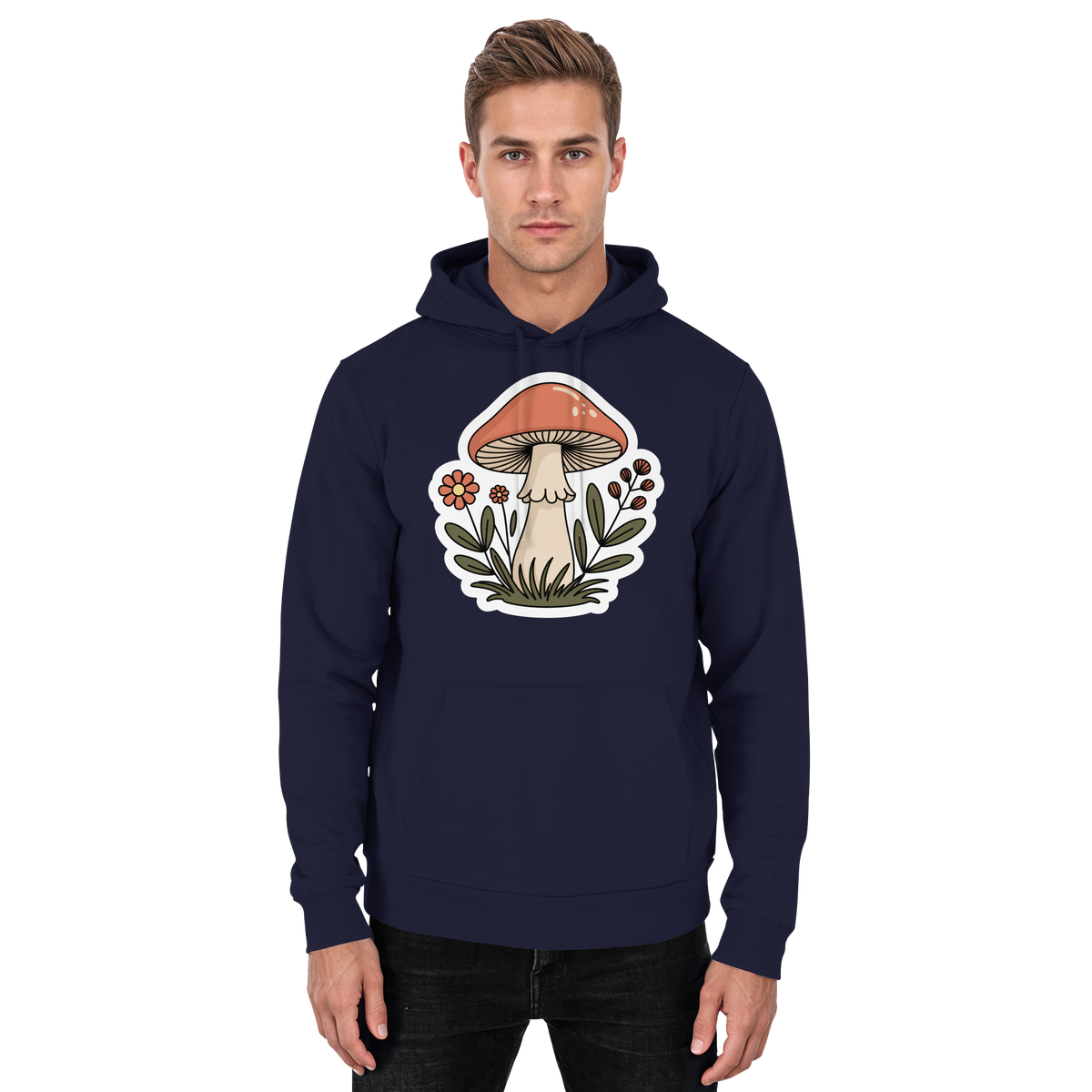 Unisex navy hoodie by Arvenzo with a front design, soft fabric, and casual fit, perfect for everyday wear.