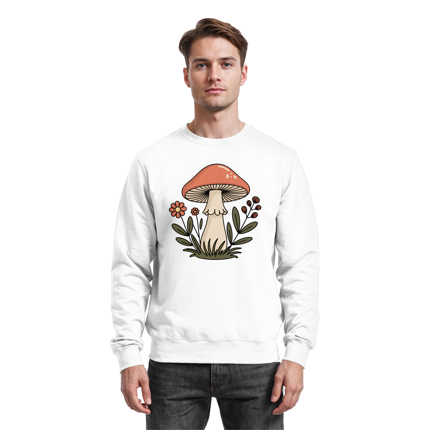 Arvenzo Still Roots sweatshirt in Arctic White, front view showing a cozy, plain crewneck sweatshirt with minimalist style.