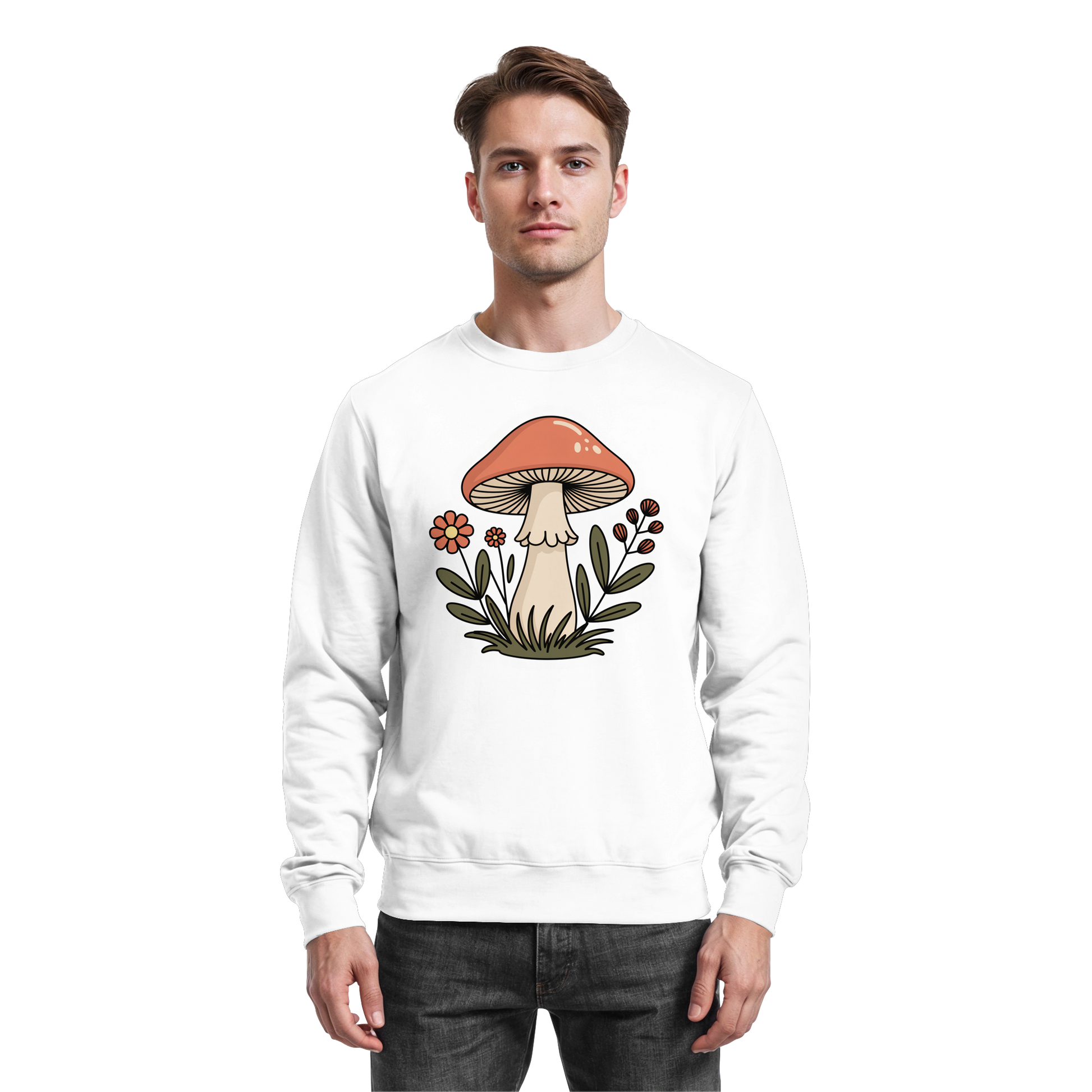 Arvenzo Still Roots sweatshirt in Arctic White, front view showing a cozy, plain crewneck sweatshirt with minimalist style.
