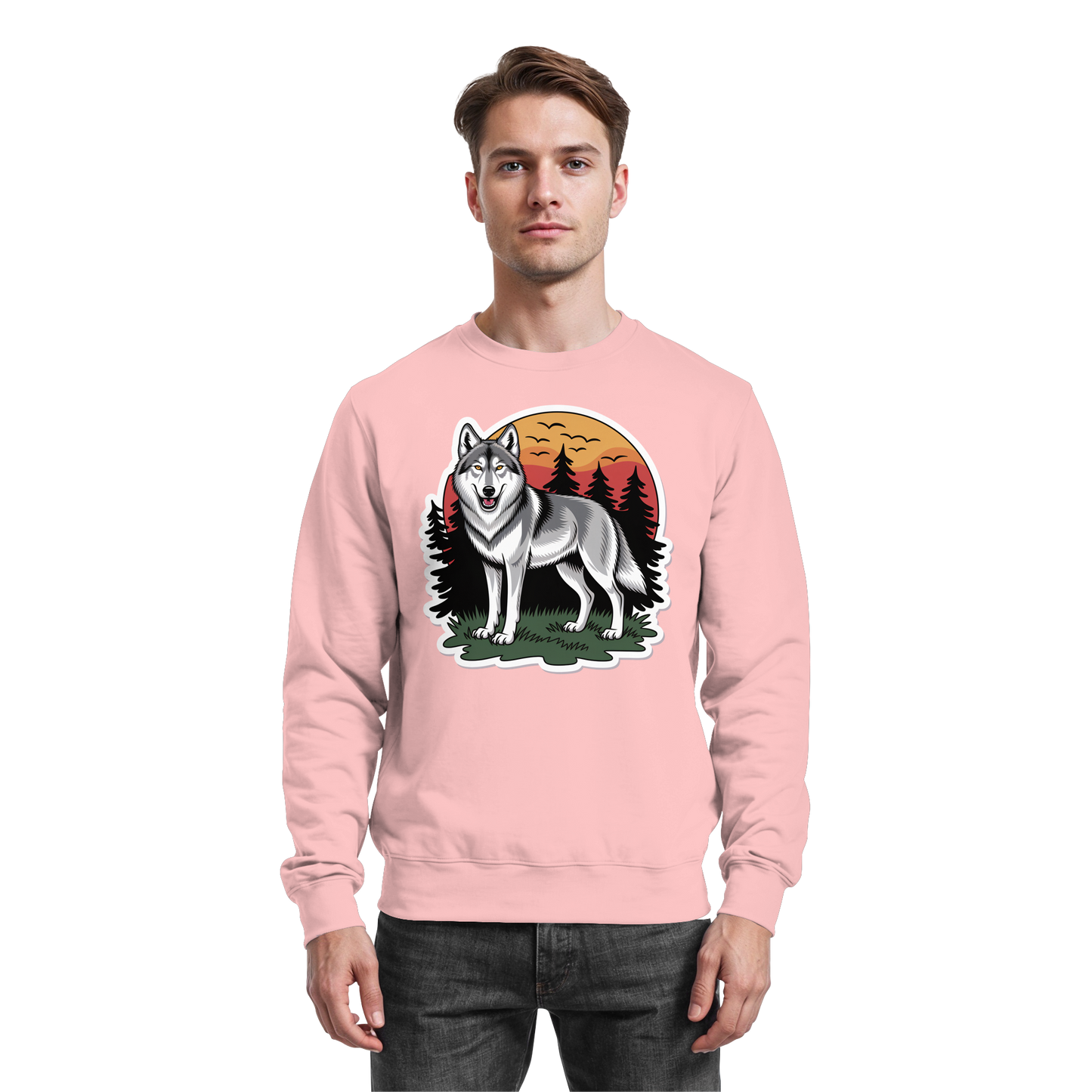 Arvenzo Lone Dusk sweatshirt in baby pink, front view showing soft fabric and simple design for casual wear.