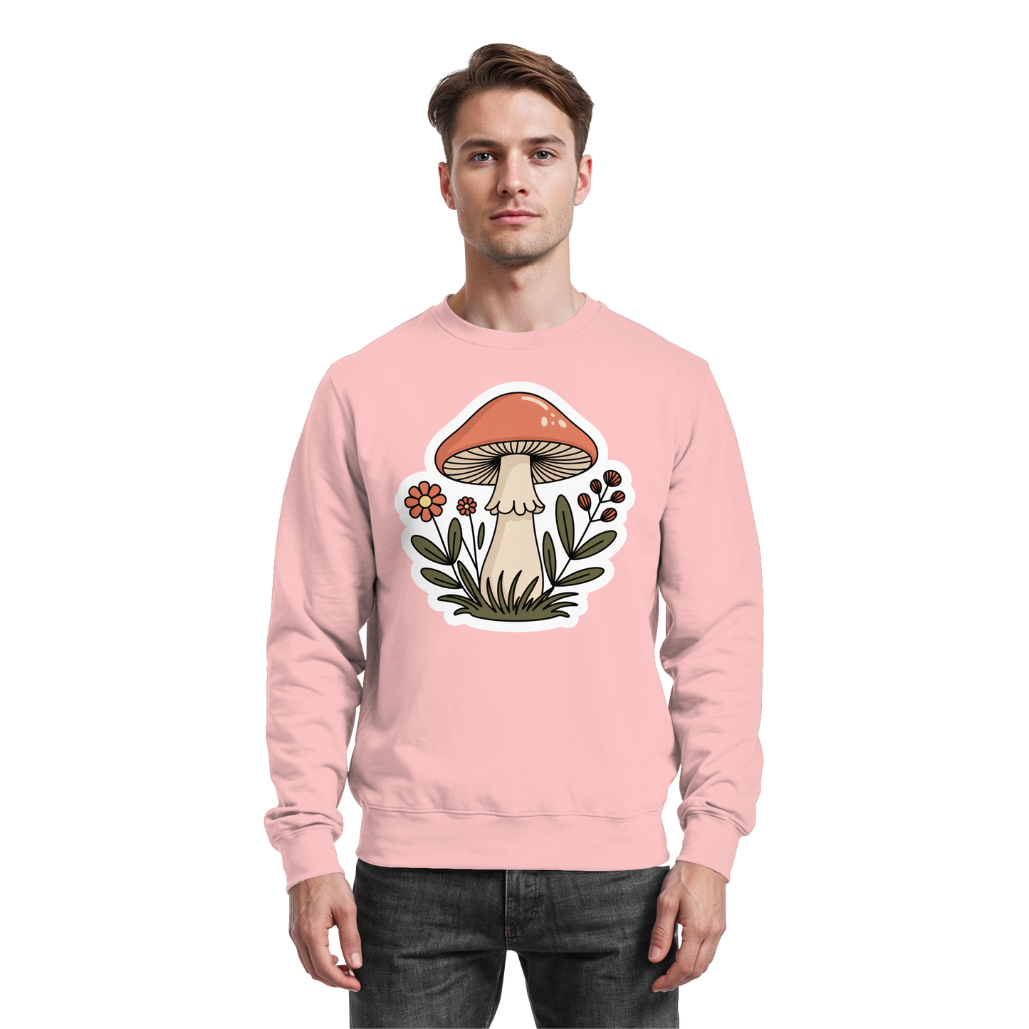 Baby pink Arvenzo Still Roots sweatshirt with a simple front design, soft fabric, and comfortable fit.