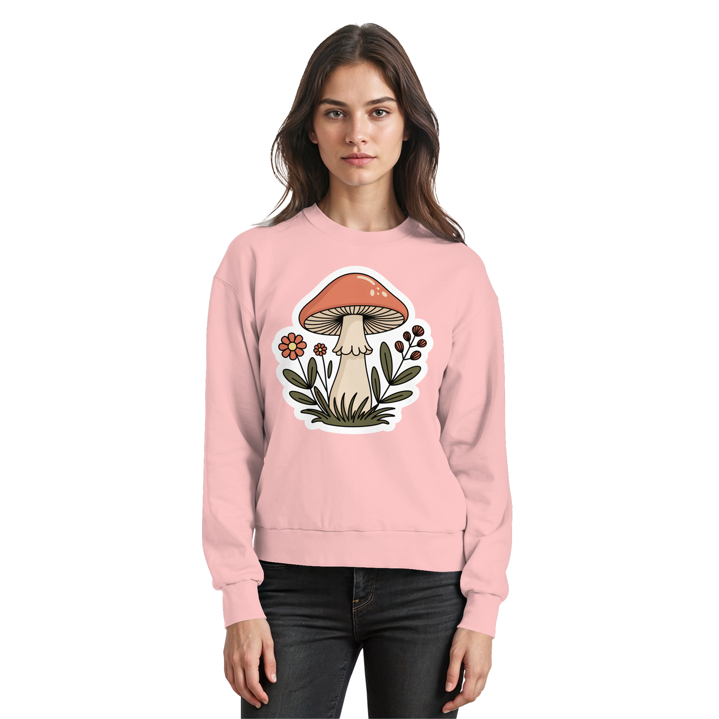 Baby pink Still Roots sweatshirt by Arvenzo, front view showing soft fabric and classic crewneck design.