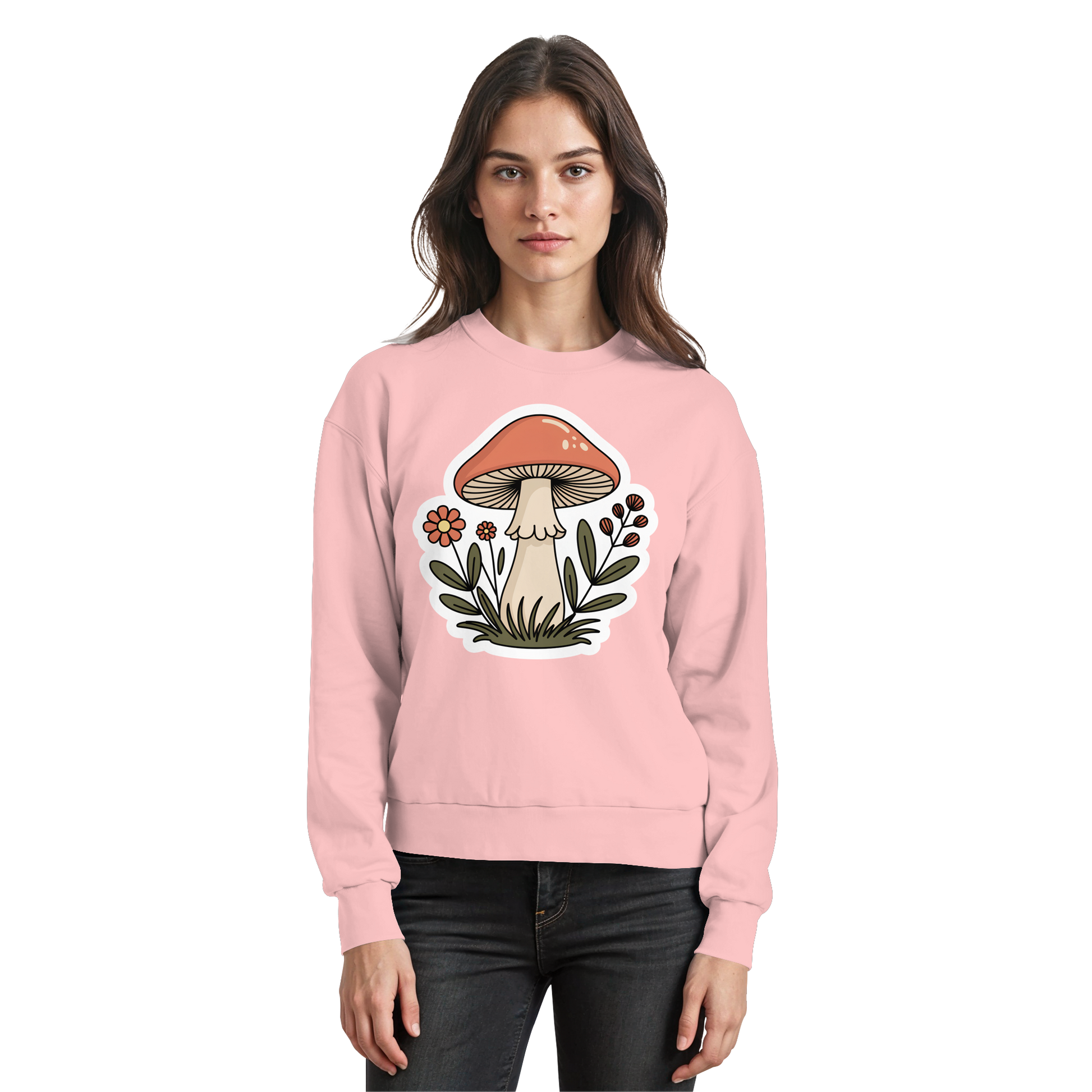 Baby pink Still Roots sweatshirt by Arvenzo, front view showing soft fabric and classic crewneck design.