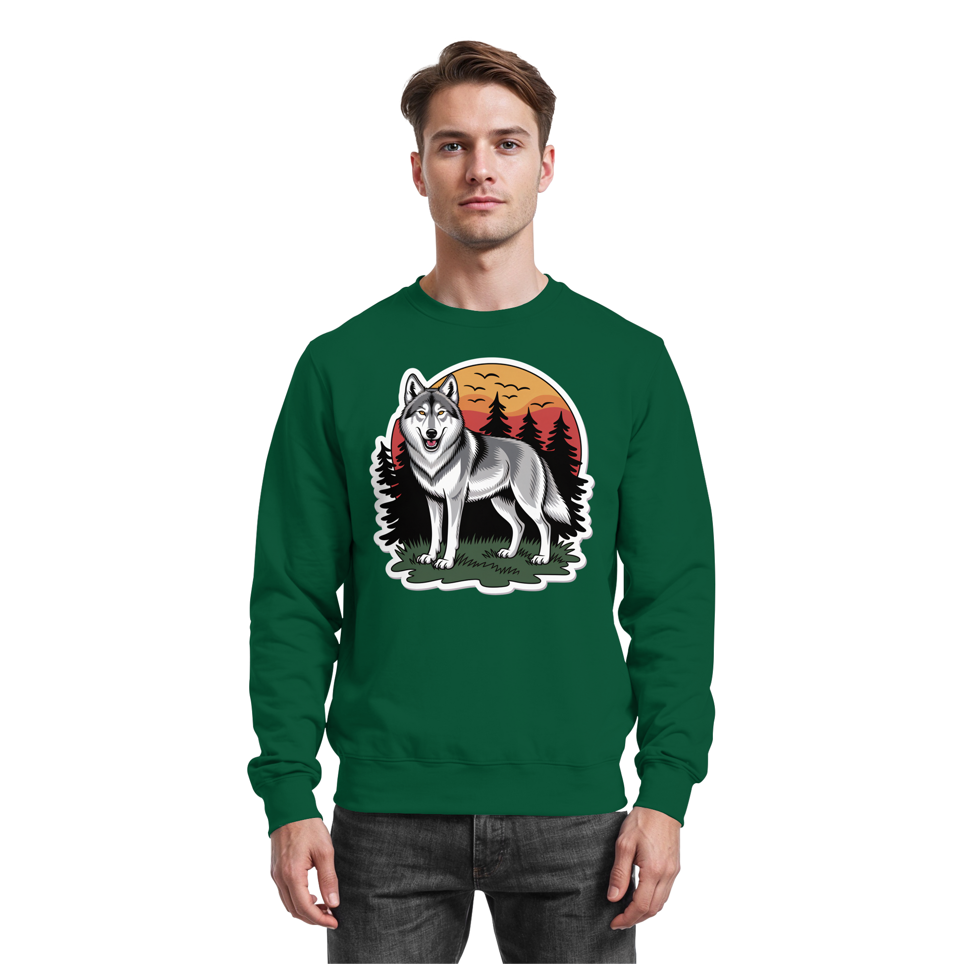 Arvenzo Lone Dusk sweatshirt in bottle green, front view showing a simple, stylish crewneck design.