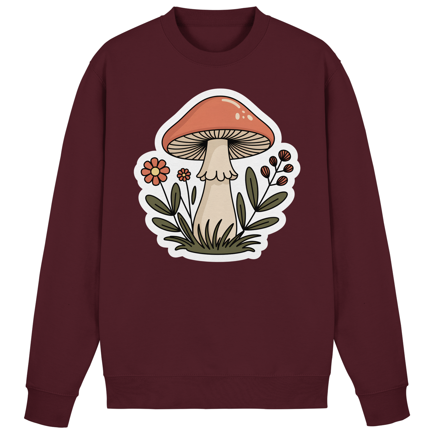 Front view of burgundy Arvenzo Still Roots sweatshirt with a classic crew neck and relaxed fit.