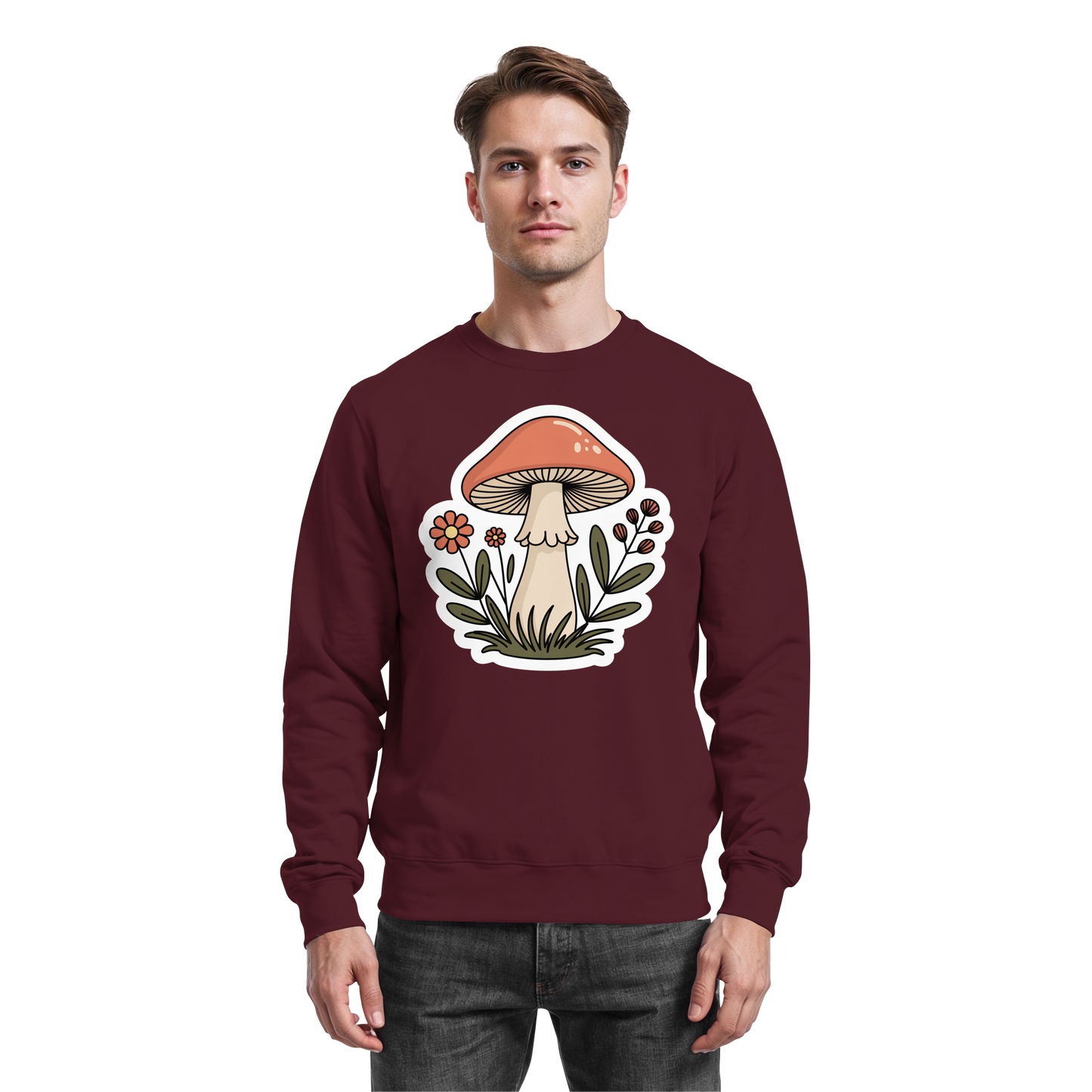 Arvenzo Still Roots burgundy sweatshirt with front design, soft fabric, and classic fit, shown from the front.