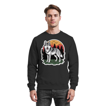 Arvenzo Lone Dusk black sweatshirt front view, soft cotton fabric, casual fit, minimal design, long sleeves, crew neckline.