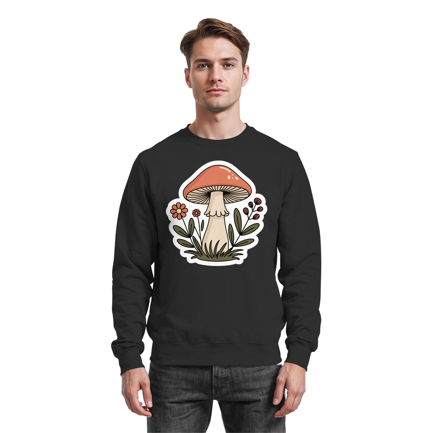 Black Still Roots sweatshirt by Arvenzo, front view showing a classic fit, soft fabric, and minimalist design.