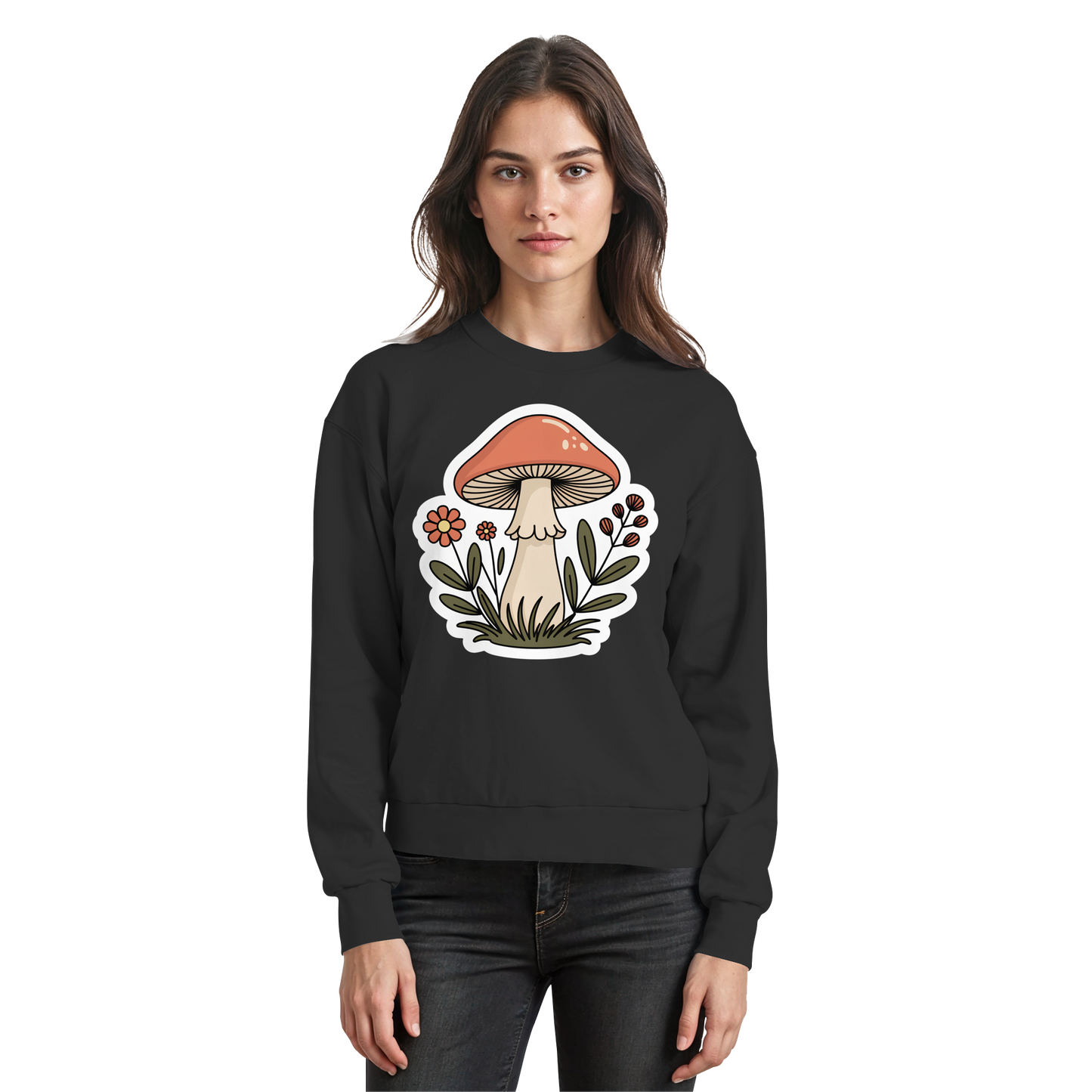 Arvenzo Still Roots sweatshirt in deep black, front view showing classic crewneck design and minimalist style.