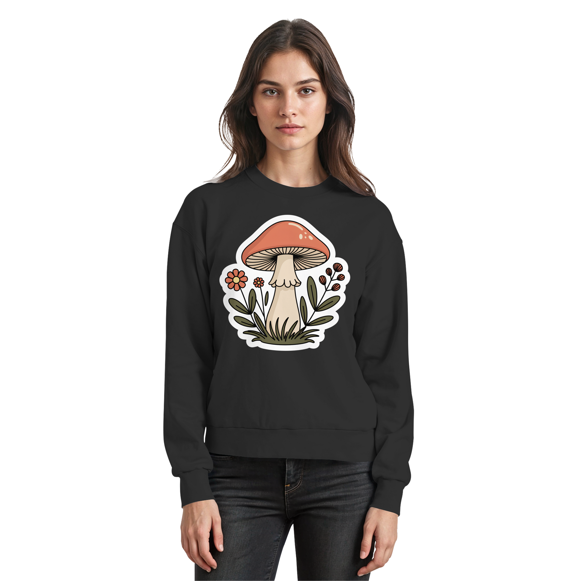 Arvenzo Still Roots sweatshirt in deep black, front view showing classic crewneck design and minimalist style.