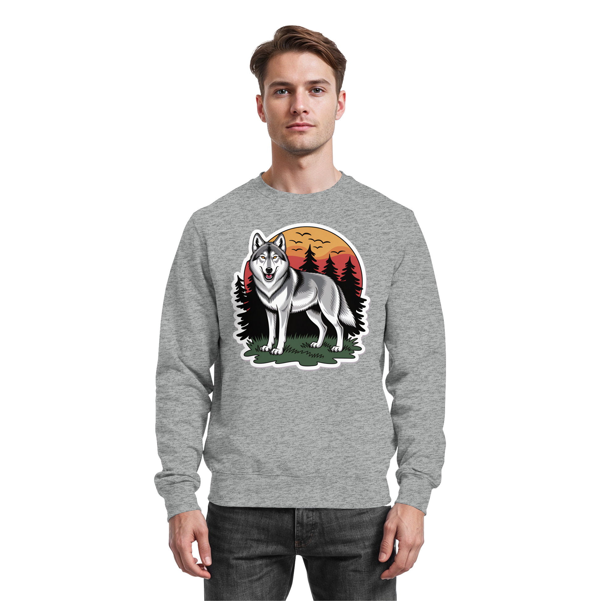 Heather grey Arvenzo Lone Dusk sweatshirt, front view showing a comfortable, casual sweatshirt with a simple neckline.