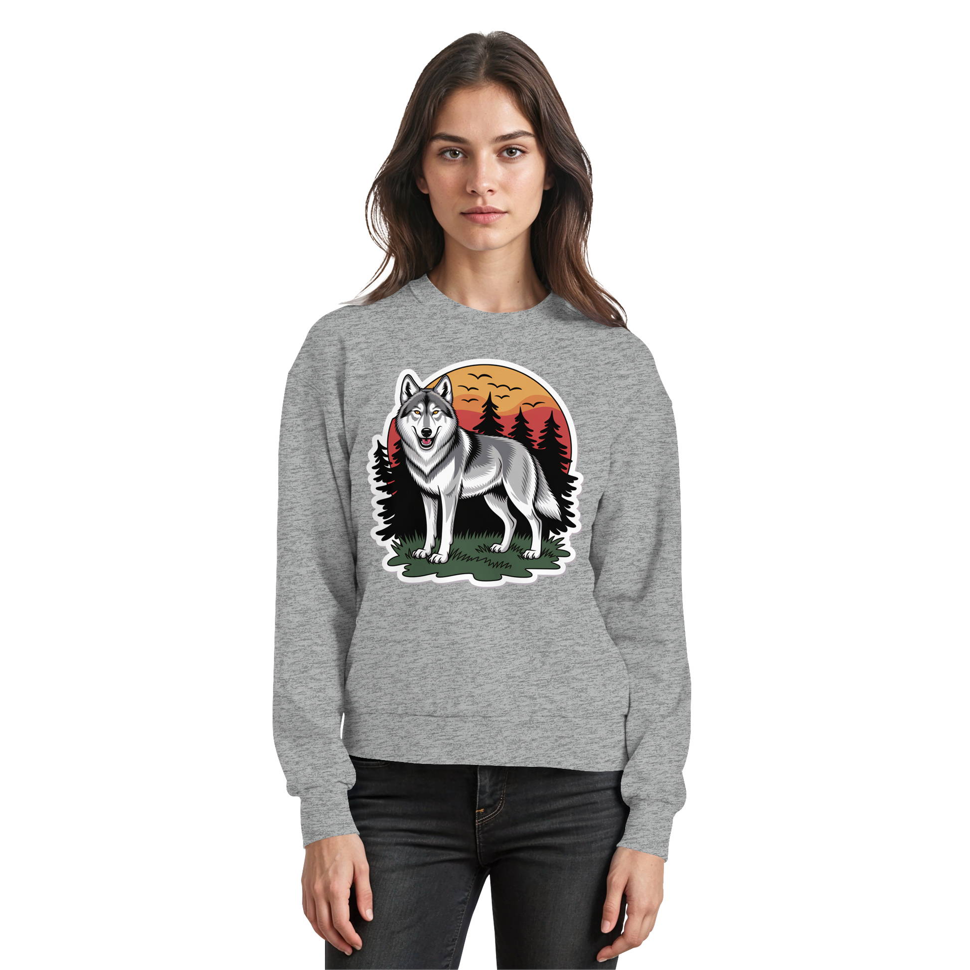Heather grey Arvenzo Lone Dusk sweatshirt shown from the front, featuring a simple, classic crew neck design.