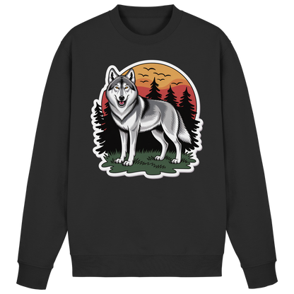 Front view of a black Arvenzo Lone Dusk sweatshirt with a simple, classic design and ribbed cuffs and hem.