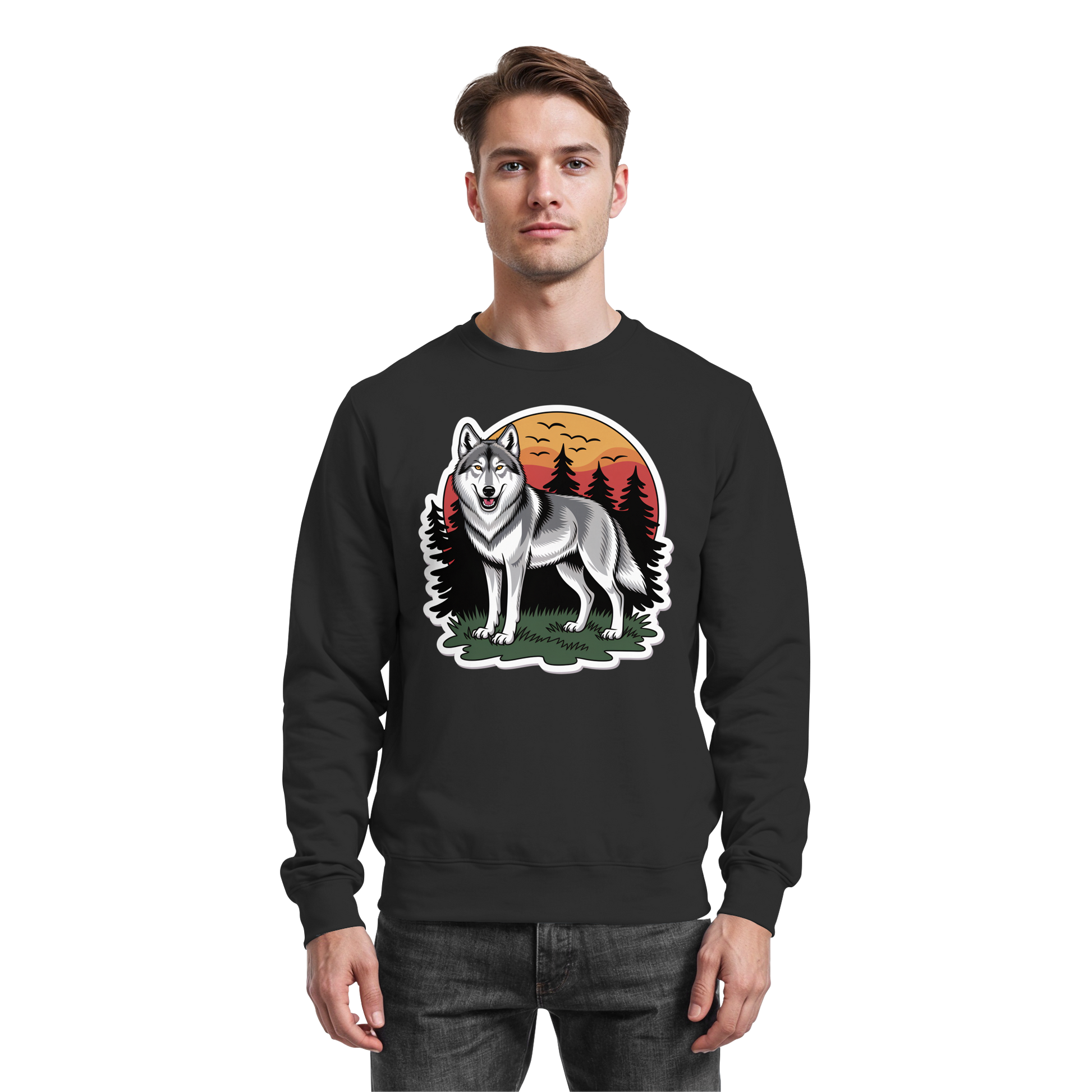 Black Arvenzo Lone Dusk sweatshirt with a simple front view, showcasing a classic crewneck design.