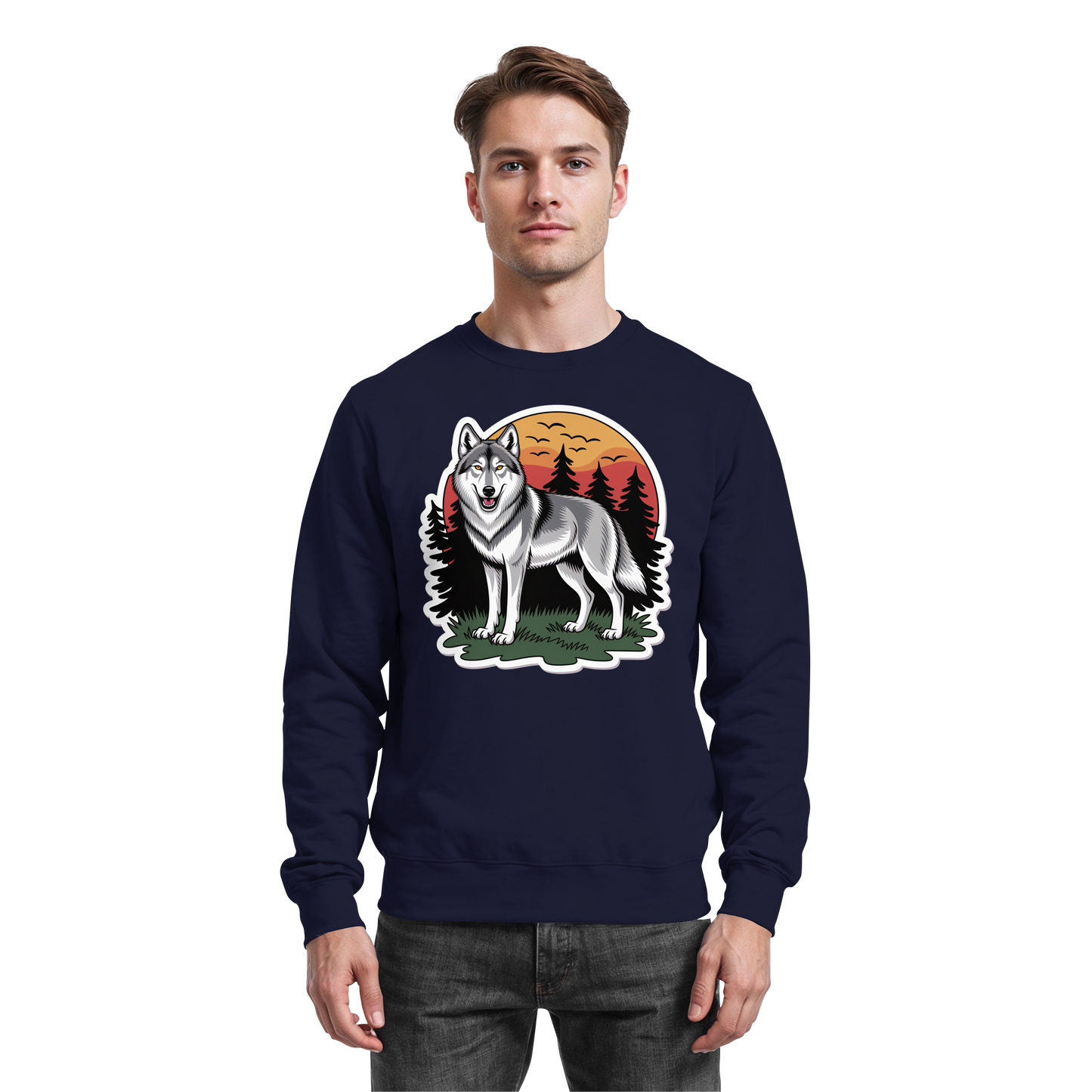 Navy blue Arvenzo Lone Dusk sweatshirt shown from the front, featuring a classic crewneck design and soft fabric.
