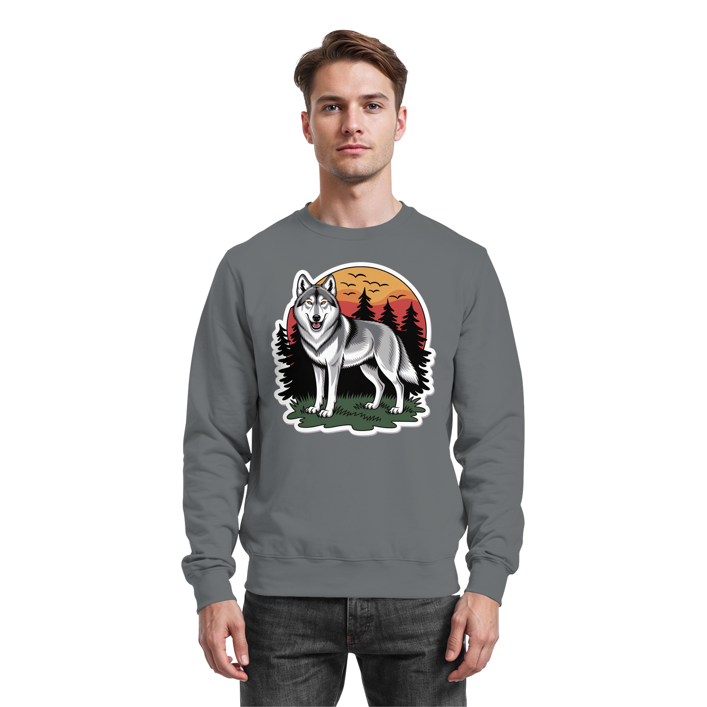 Steel grey Arvenzo Lone Dusk sweatshirt shown from the front with a simple, solid design and a comfortable fit.