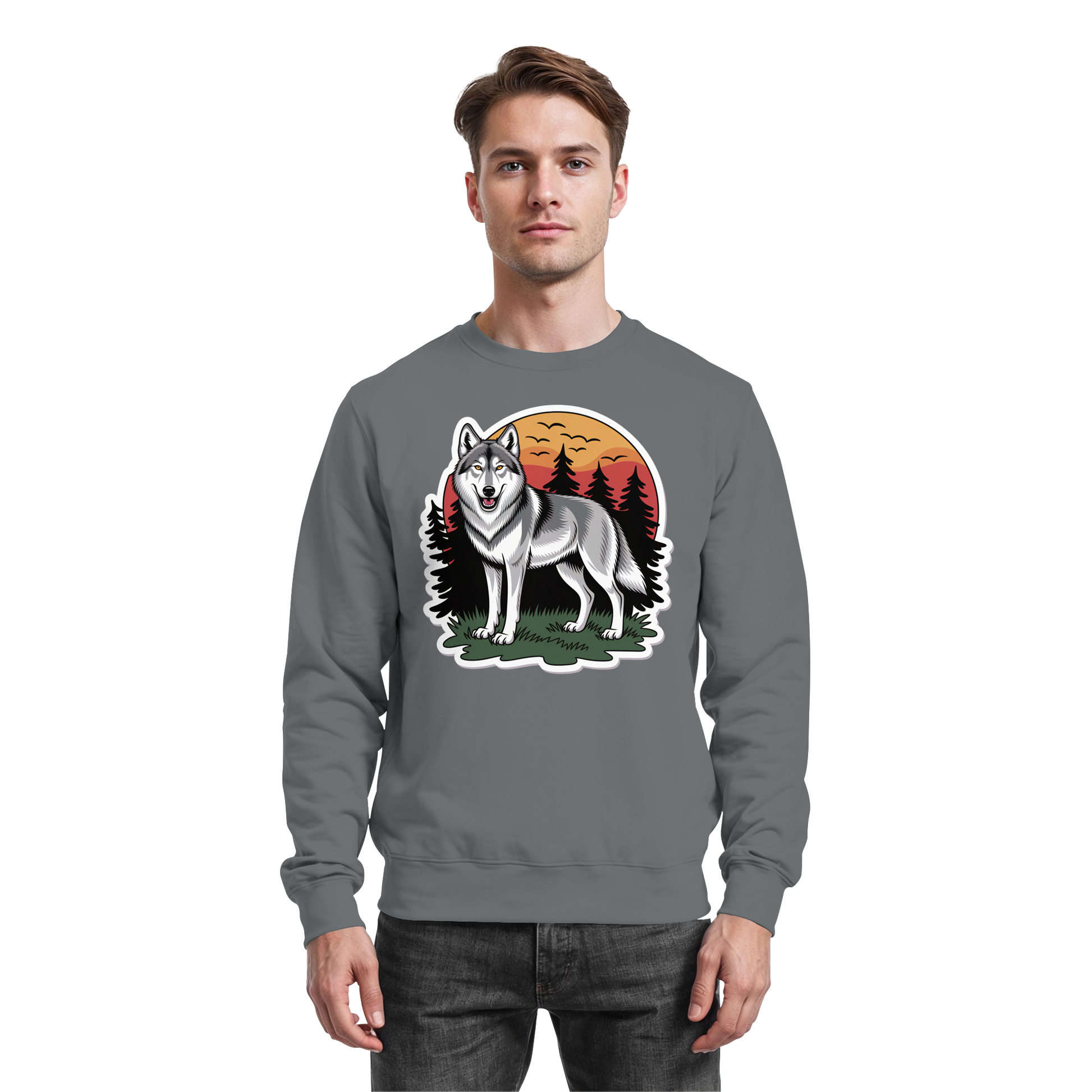 Steel grey Arvenzo Lone Dusk sweatshirt shown from the front with a simple, solid design and a comfortable fit.