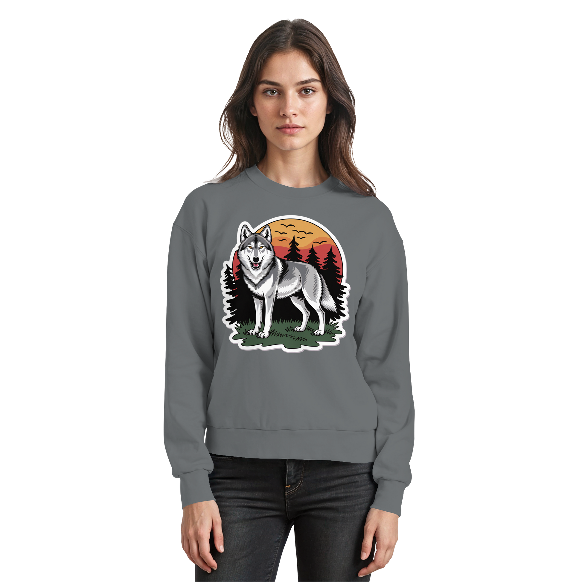 Arvenzo Lone Dusk sweatshirt in steel grey, front view showing a basic crewneck design and solid color fabric.