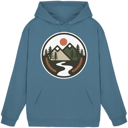 Front view of Arvenzo Open Ground hoodie in airforce blue, unisex design with a basic hoodie style.