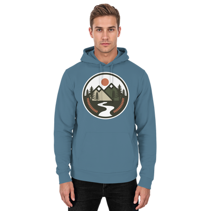 Front view of Arvenzo Open Ground unisex hoodie in Airforce Blue, featuring a basic design and comfortable fit.