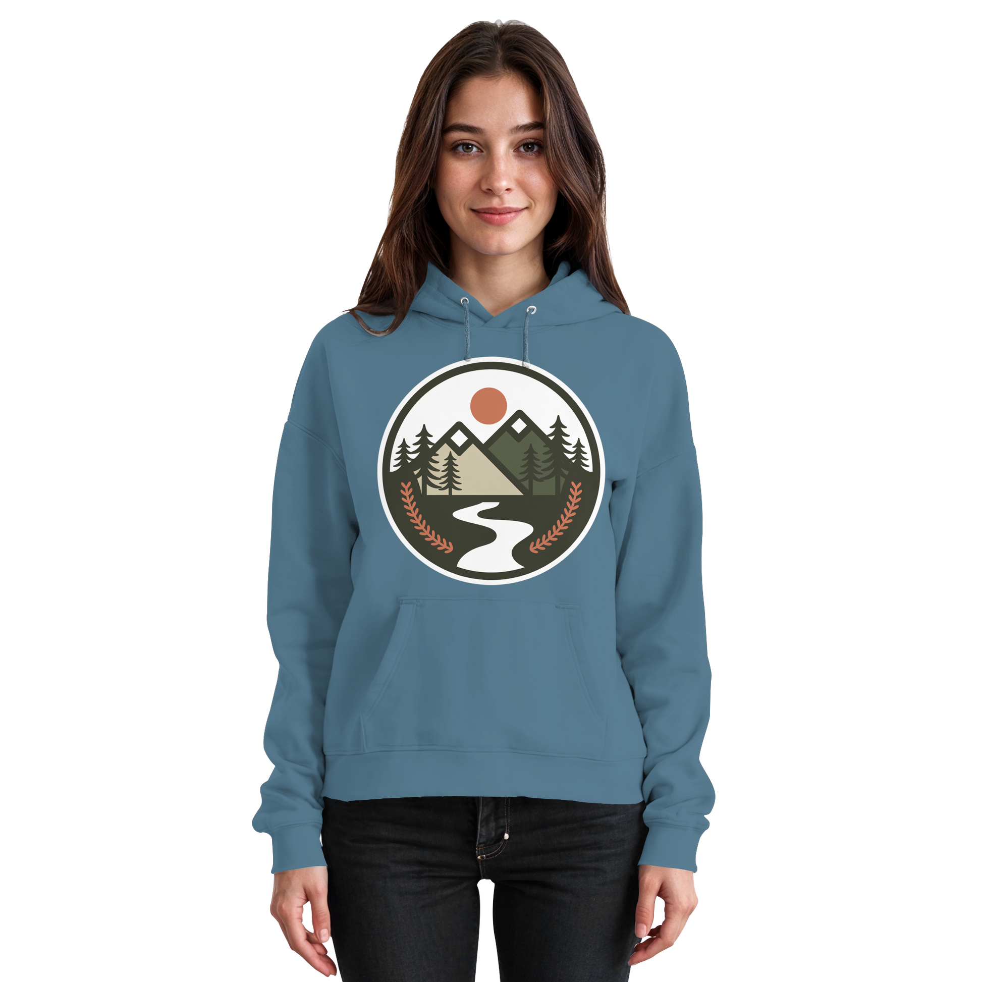 Front view of Arvenzo Open Ground unisex hoodie in Air Force blue with a simple design and comfortable fit.