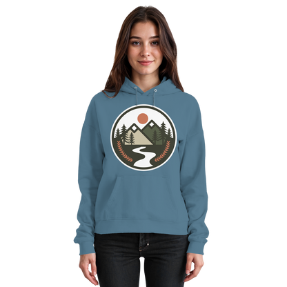 Front view of Arvenzo Open Ground unisex hoodie in Air Force blue with a simple design and comfortable fit.
