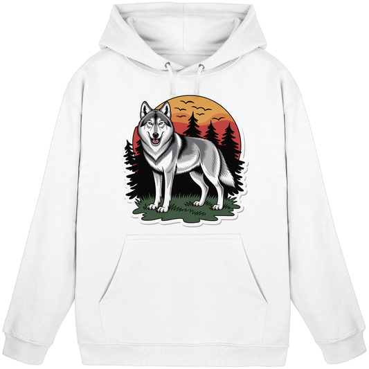Arvenzo Lone Dusk unisex hoodie in Arctic White, front view showing soft fabric and classic hoodie design.
