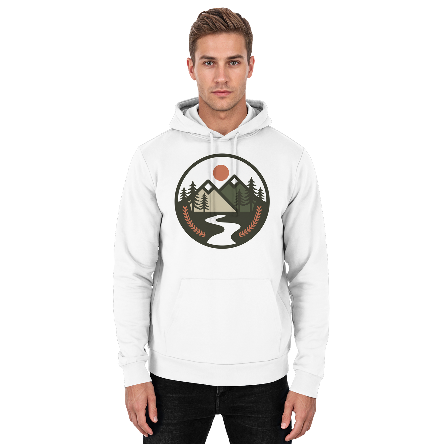 Front view of Arvenzo Open Ground unisex hoodie in Arctic White, showcasing a simple, comfortable design.