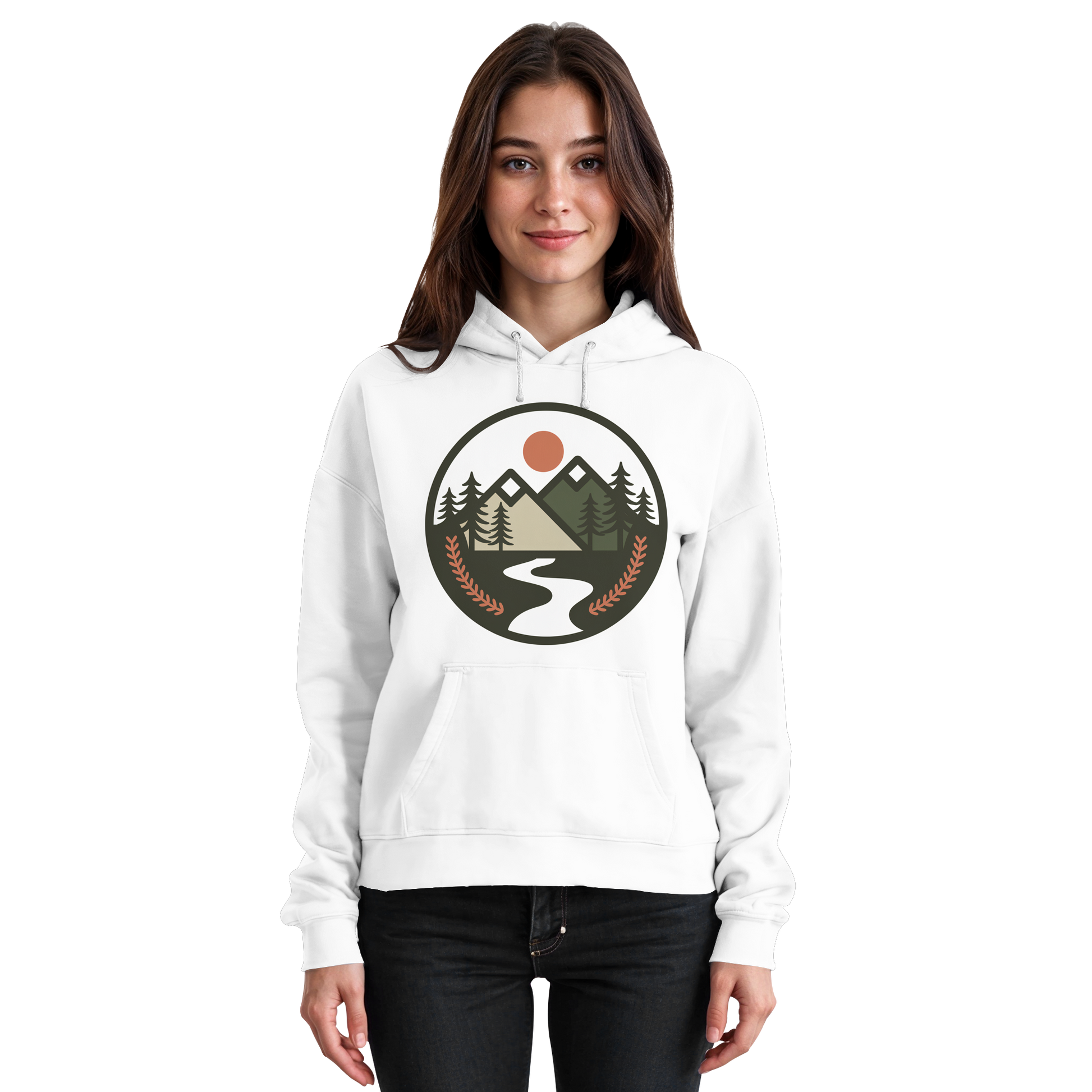 Unisex Arctic White open ground hoodie by Arvenzo showing front view with a relaxed fit and casual style.
