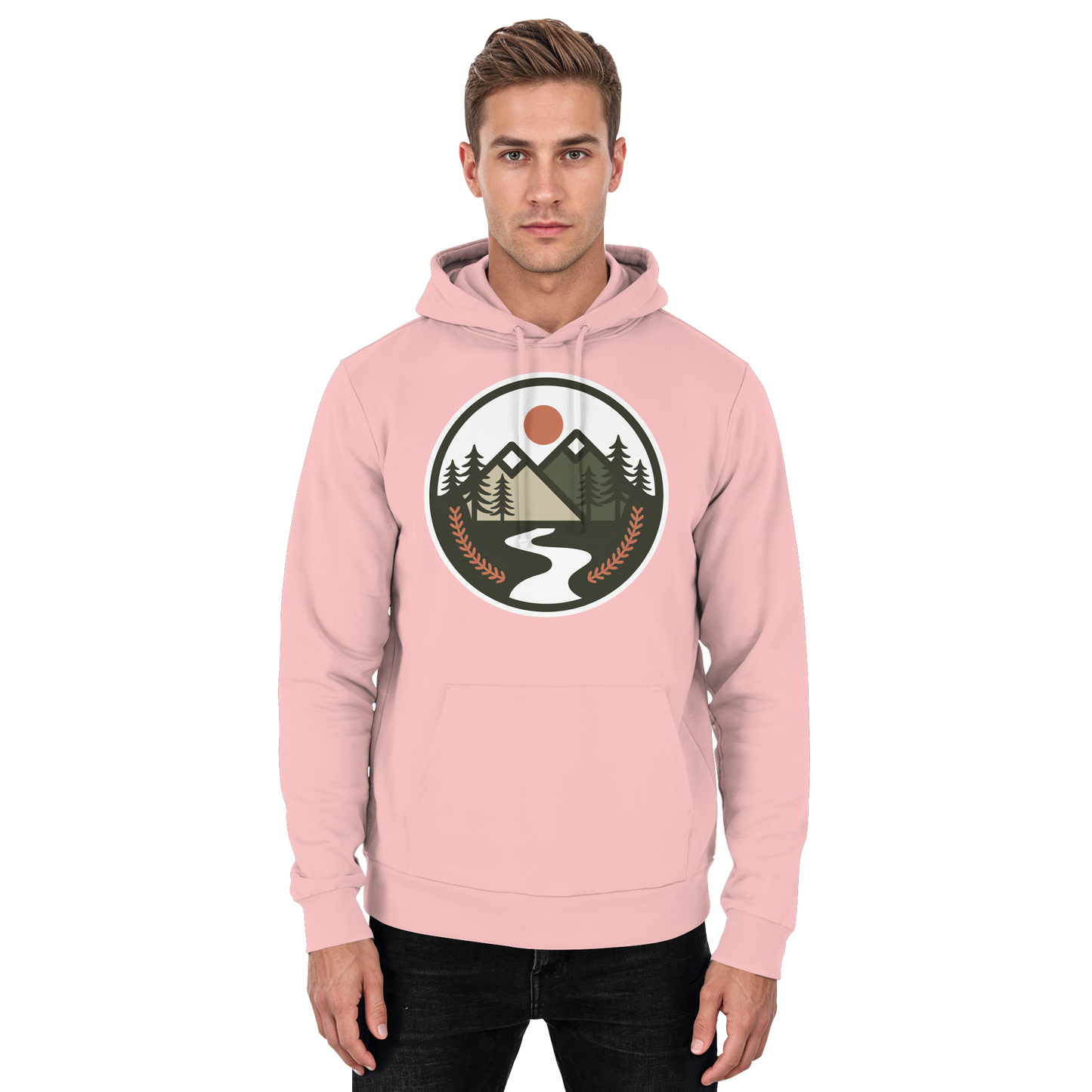 Baby pink unisex hoodie by Arvenzo, front view showing soft fabric and simple design for comfortable casual wear.