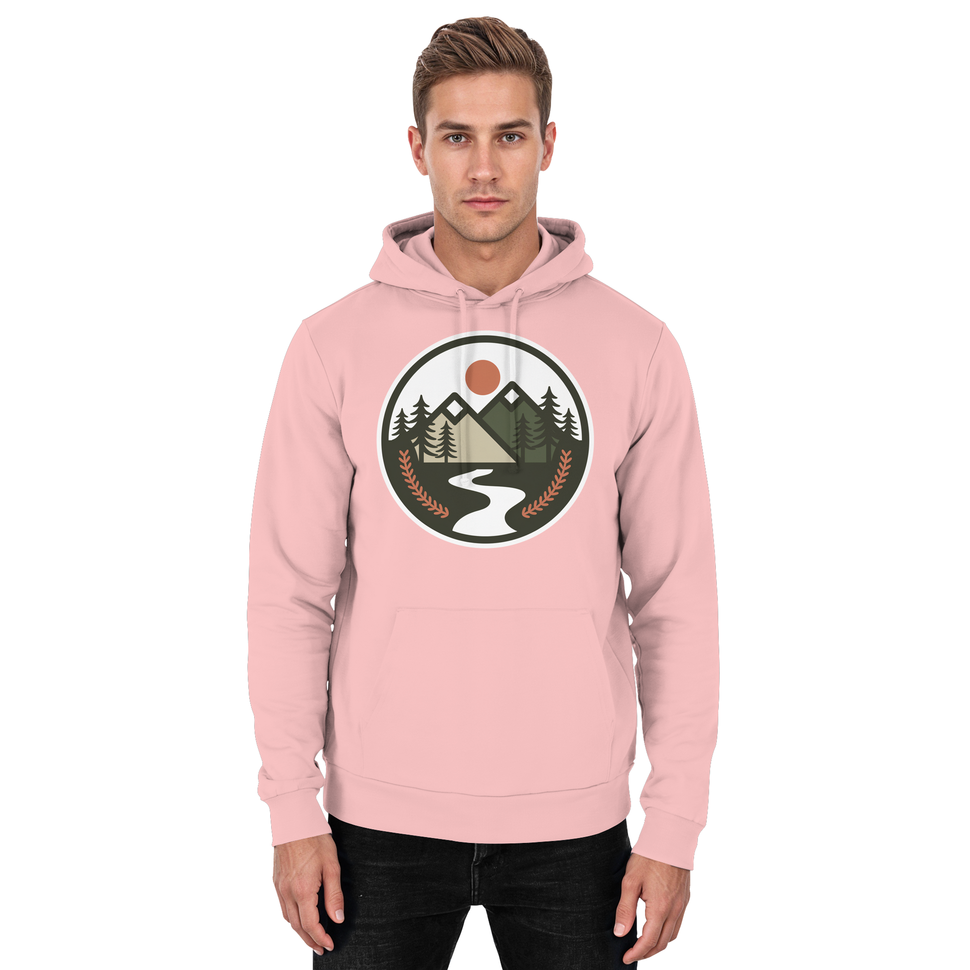 Baby pink unisex hoodie by Arvenzo, front view showing soft fabric and simple design for comfortable casual wear.