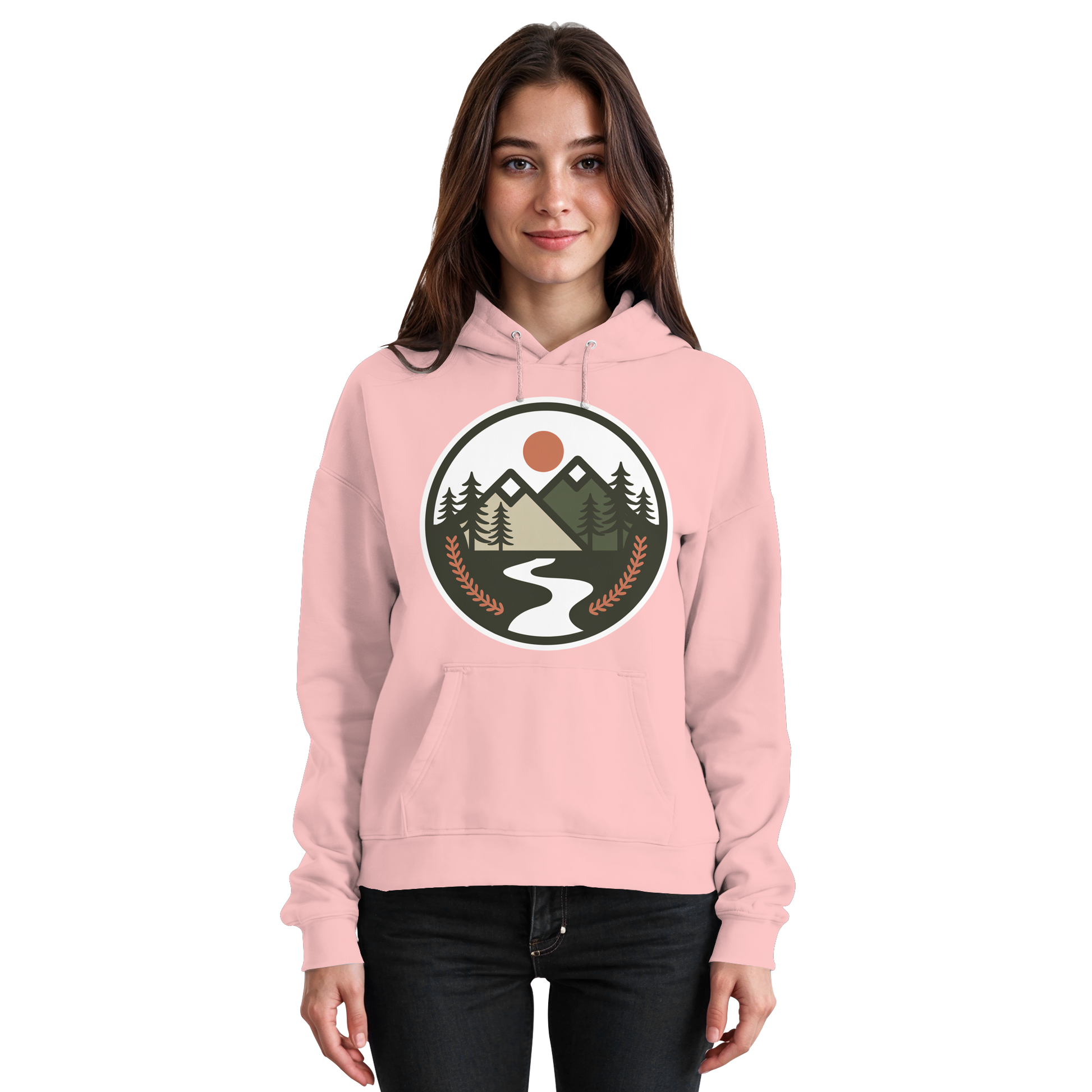 Pink unisex Open Ground hoodie by Arvenzo, featuring a front basic design and comfortable fit.