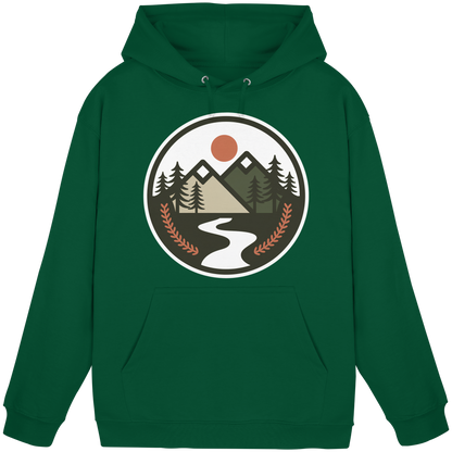 Front view of Arvenzo Open Ground hoodie, unisex design in bottle green with a simple, classic hoodie style.