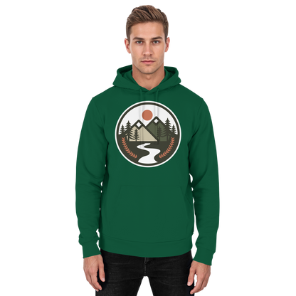Unisex Arvenzo Open Ground hoodie in bottle green, front view showing a simple, casual hoodie with a front pocket.