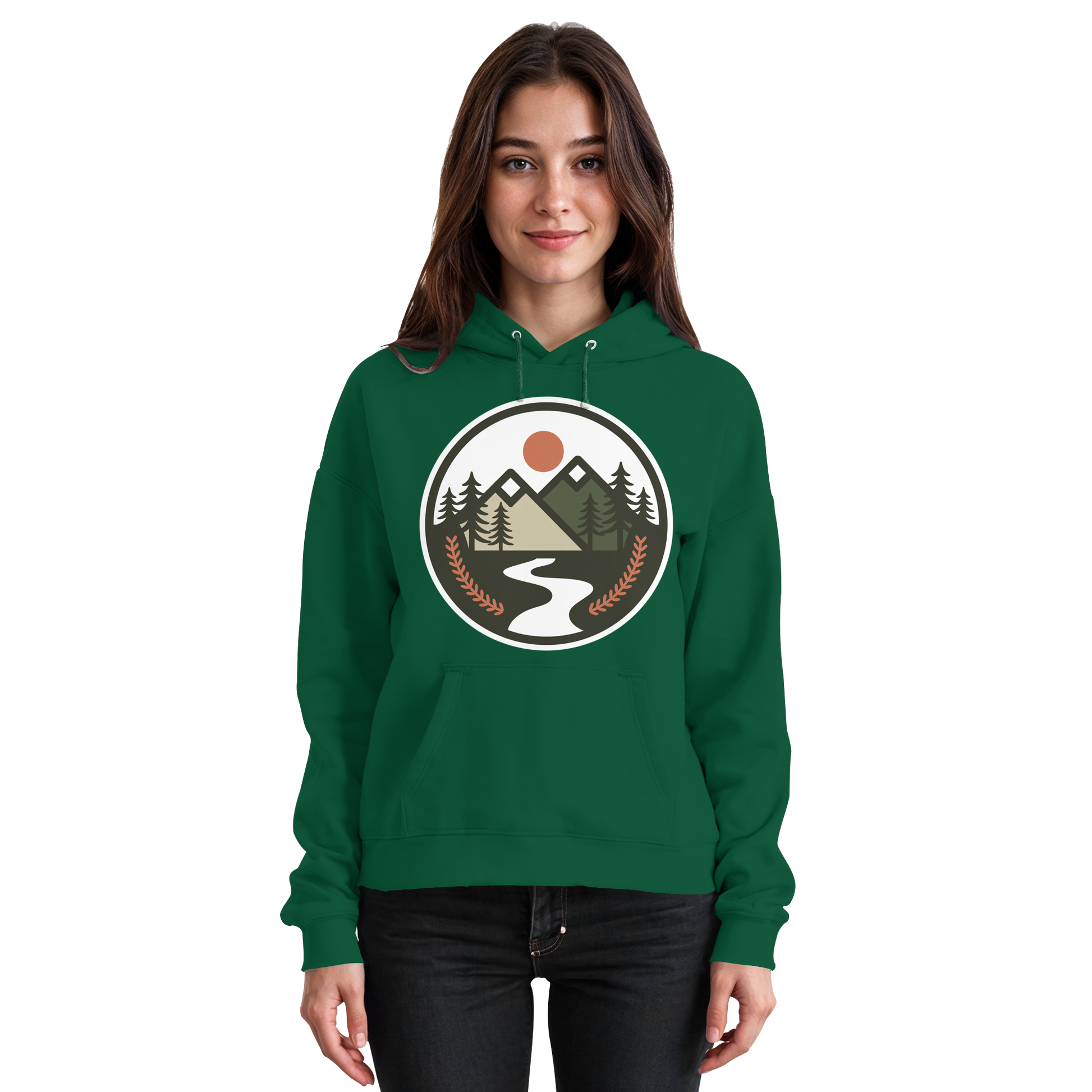 Unisex bottle green hoodie by Arvenzo with a front design, casual style, and soft fabric for comfortable wear.