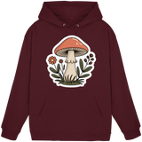 Unisex burgundy Still Roots hoodie by Arvenzo, front view showing a comfortable, casual design with a hood and front pocket.
