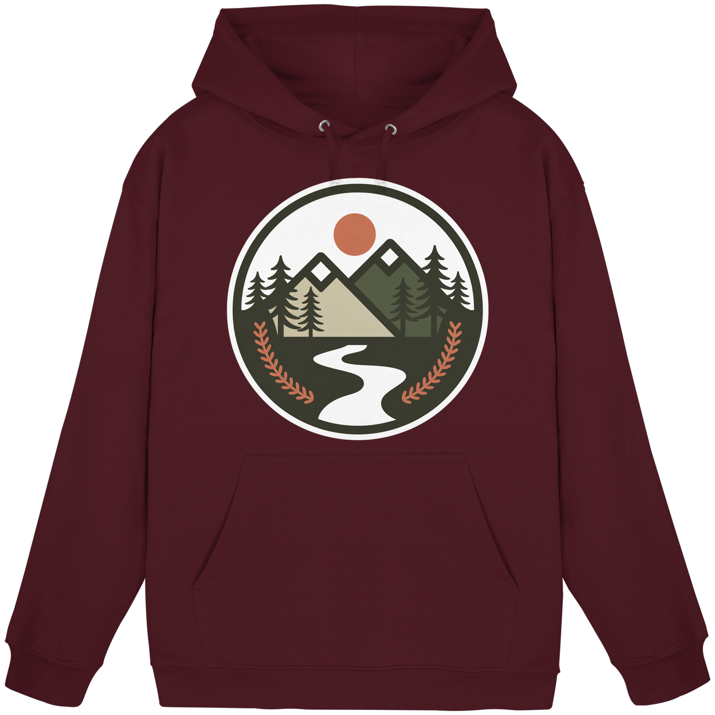 Burgundy Arvenzo Open Ground unisex hoodie with front design, casual fit, and soft fabric for comfortable everyday wear.