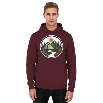 Front view of burgundy Arvenzo Open Ground unisex hoodie with a simple design and comfortable fit.