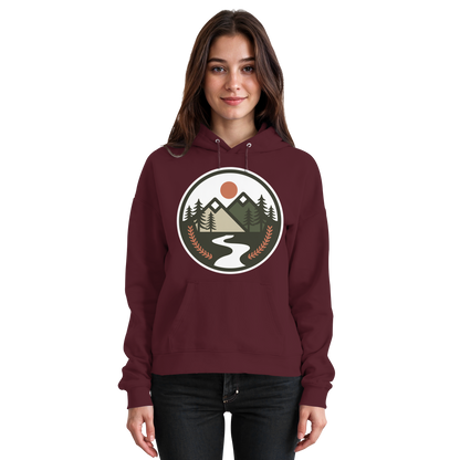 Front view of Arvenzo Open Ground unisex burgundy hoodie with a classic fit and simple design.