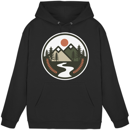 Front view of Arvenzo Open Ground hoodie in deep black, unisex design with a plain, casual fit and soft fabric.