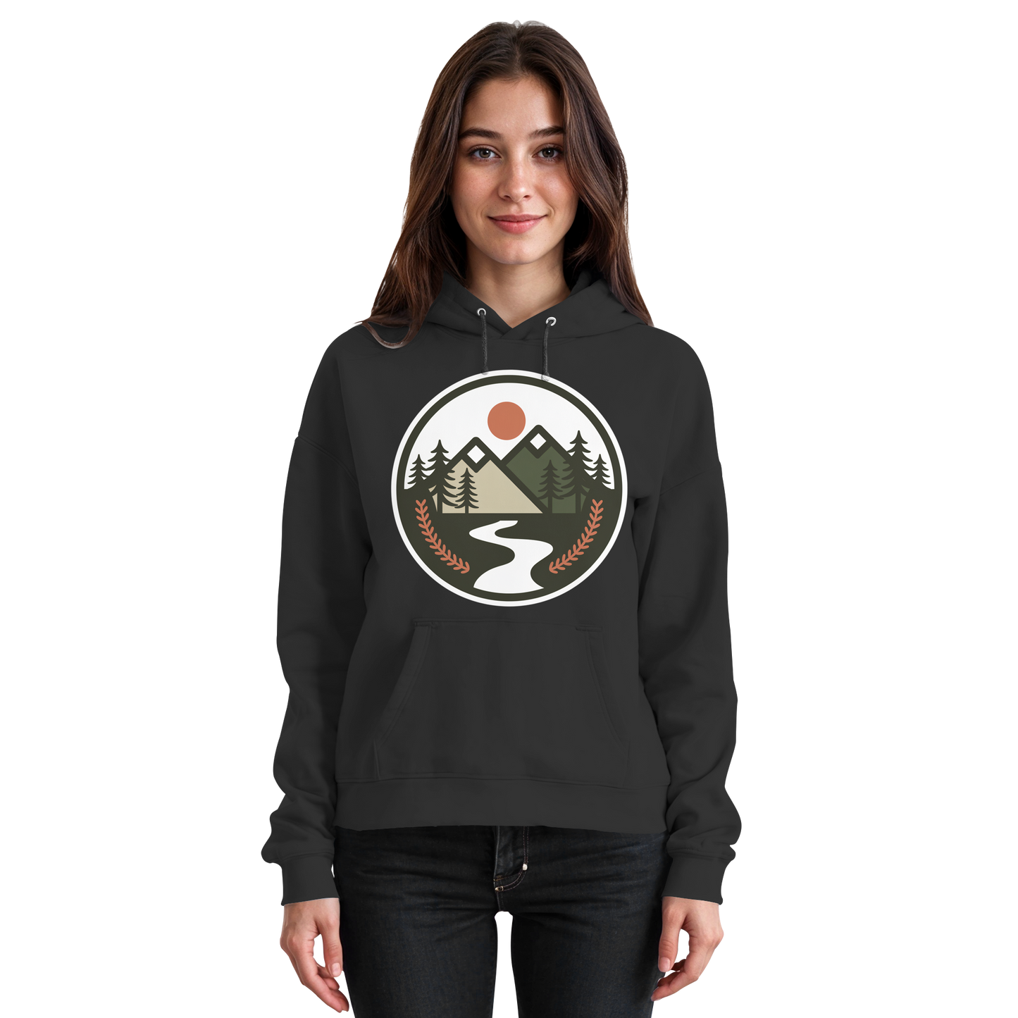 Front view of Arvenzo Open Ground unisex black hoodie with a simple design and drawstring hood.