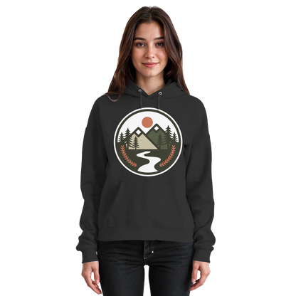 Front view of Arvenzo Open Ground unisex black hoodie with a simple design and drawstring hood.