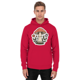 Front view of a unisex Still Roots hoodie by Arvenzo in fire red, featuring a simple, clean design.