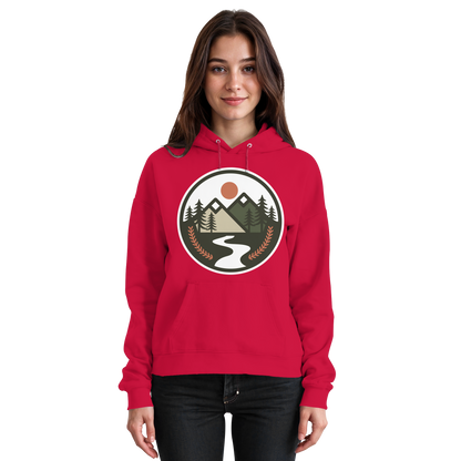 Fire red open ground hoodie by Arvenzo, front view of a basic unisex hoodie with a hood and long sleeves.