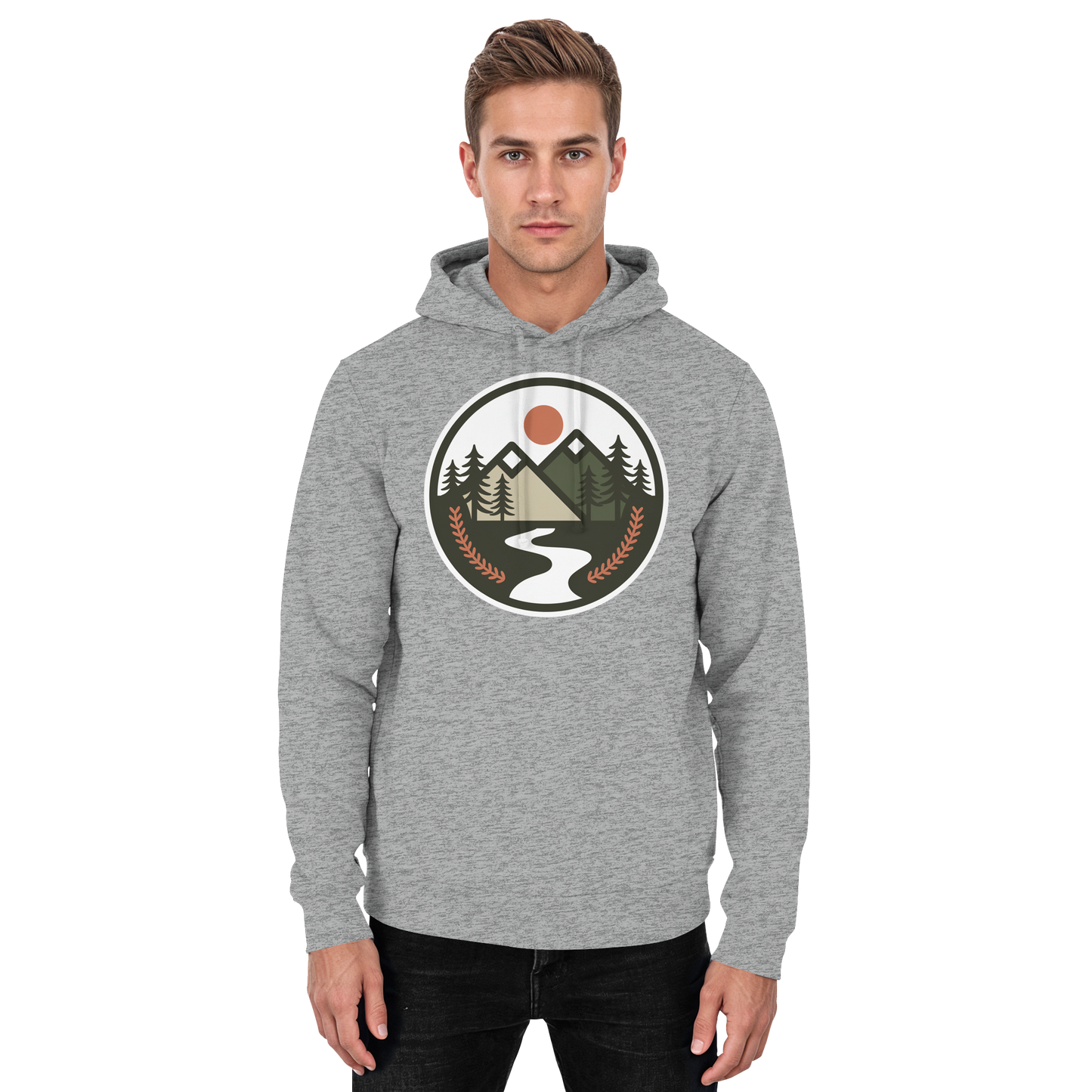 Unisex Heather Grey Arvenzo Open Ground hoodie with front design, casual fit, and comfortable fabric for everyday wear.