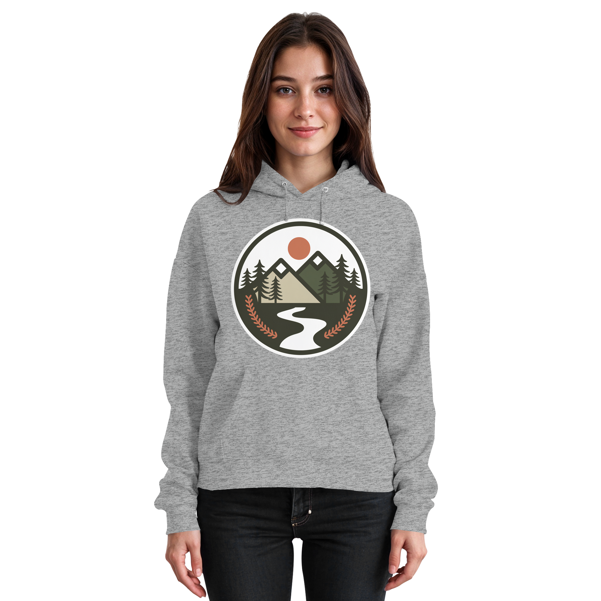 Unisex Heather Grey Arvenzo Open Ground hoodie with front design, cozy fit, and casual style, displayed from the front.