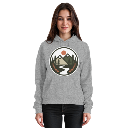 Unisex Heather Grey Arvenzo Open Ground hoodie with front design, cozy fit, and casual style, displayed from the front.