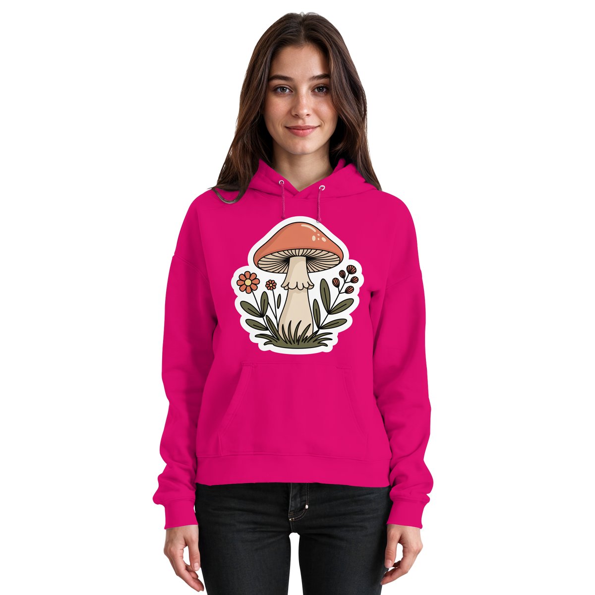 Pink unisex hoodie by Arvenzo with a front-basic design, featuring a comfortable fit and casual style.