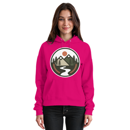 Front view of Arvenzo Open Ground hoodie in hot pink, unisex casual hoodie with a simple design.